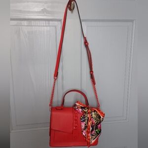 Red Aldo Handbag with Scarf Accent